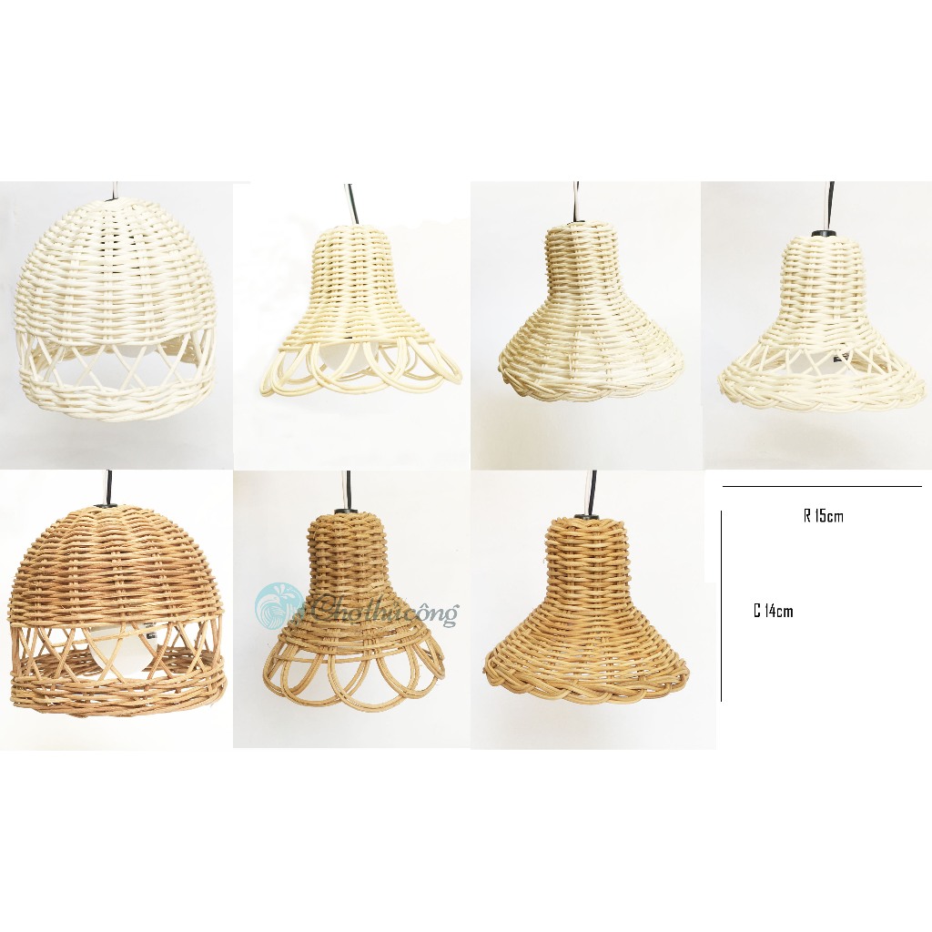 Chụp đèn mây tự nhiên nhỏ xinh làm chao đèn ngủ, decor trang trí sân vườn, phòng, quán ăn