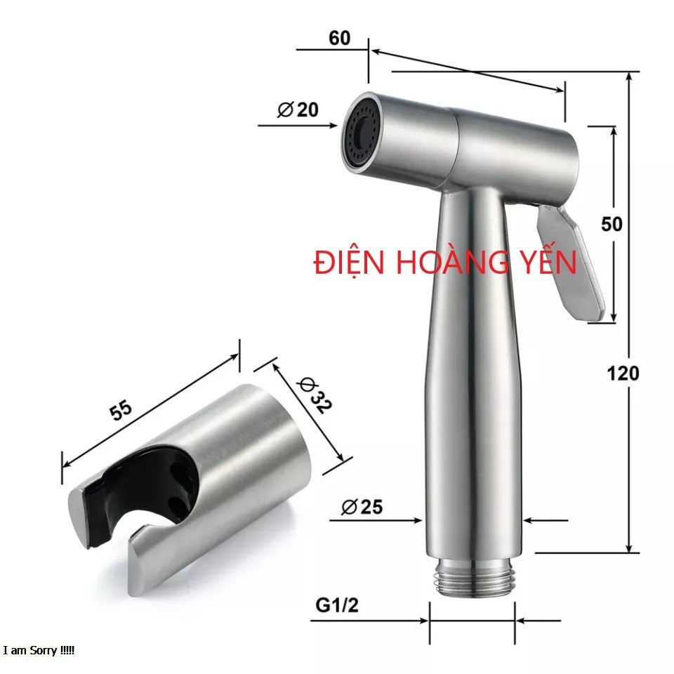 òi Xịt Vệ Sinh Inox 304 Bảo Hành 1 Năm, Không Gỉ Sét, Vòi Xịt Bồn Cầu, Vòi Xịt Toilet, Xịt Vệ Sinh Sus 304 VX01