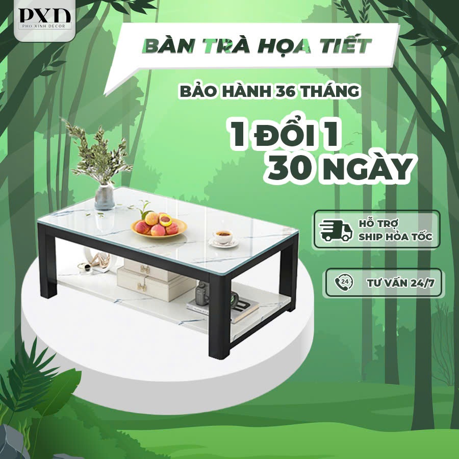 Bàn Trà Sofa Phòng Khách Phong Cách Hiện Đại 2 Tầng Mặt Gỗ Họa Tiết Vân Đá Cẩm Thạch | BigBuy360 - bigbuy360.vn