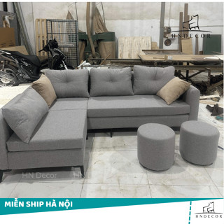 [Freeship HN] Sofa Góc L nỉ kích thước 2m2x1m4 bọc nỉ 04 tặng kèm 2 đôn cùng màu bảo hành 12 tháng