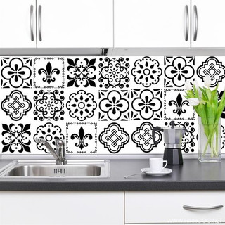  Decal Gạch Bông ĐEN TRẮNG - Set 30 ô 20x20cm - Decal dán tường Trang Trí Nhà Cửa - Viet Decor 