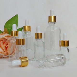 Chai thủy tinh thân TRONG nắp bóp VÀNG 5ml 10ml 15ml 20ml 30ml 50ml 100ml - Lọ đựng serum, chiết tinh dầu, mỹ phẩm, spa.