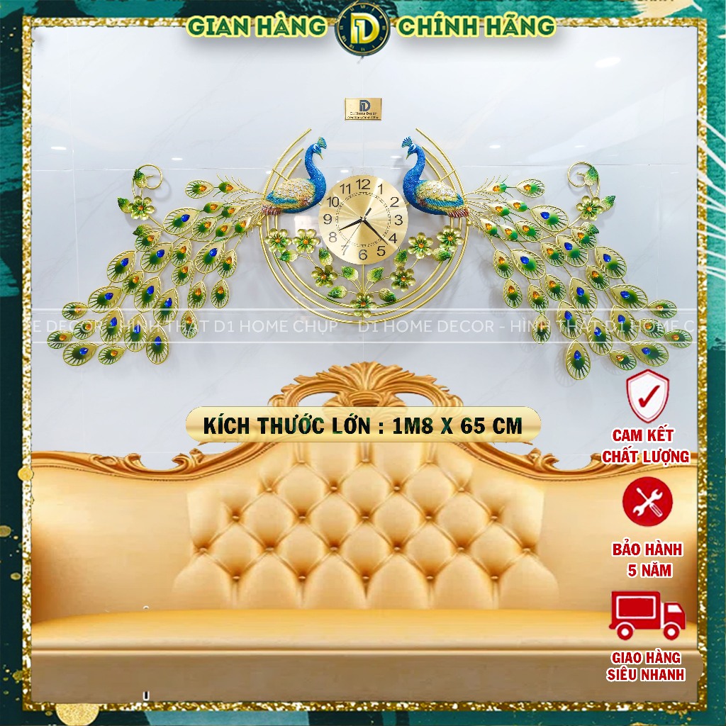 Đồng Hồ Treo Tường Con Chim Công Tài Lộc Chính Hãng D1 Home Kim Trôi Trang Trí Tường Decor- 88