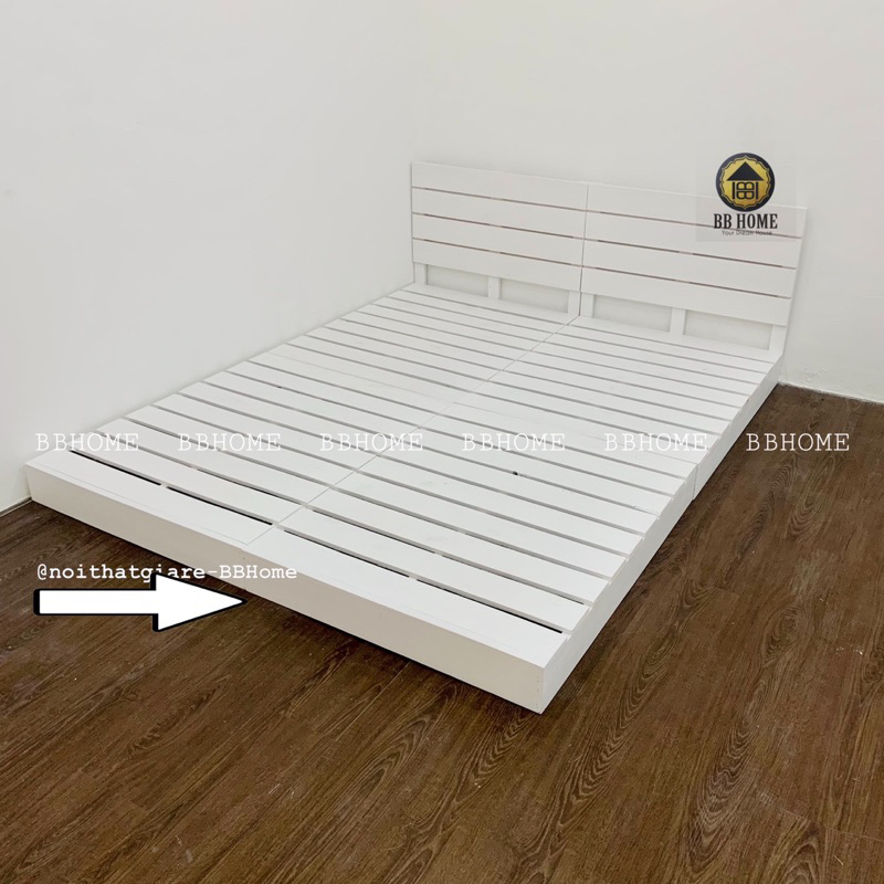 Giường pallet sơn trắng ốp viền kín gỗ thông nhập khẩu BBHOME