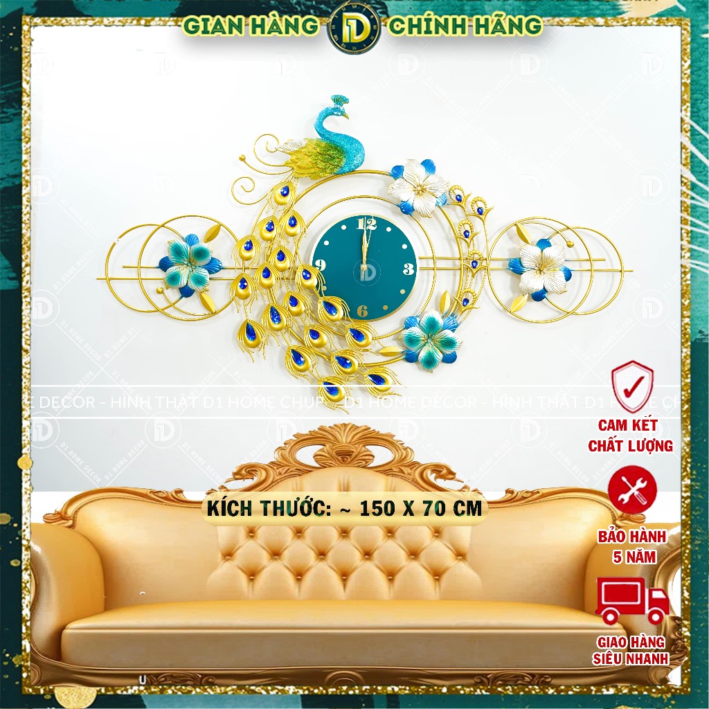Đồng Hồ Treo Tường Con Chim Công Tài Lộc Chính Hãng D1 Home Kim Trôi Trang Trí Tường Decor- 23