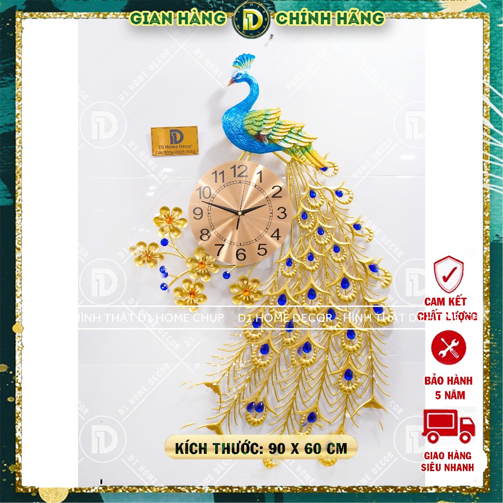 Đồng Hồ Treo Tường Con Chim Công Tài Lộc Chính Hãng D1 Home Kim Trôi Trang Trí Tường Decor - 68