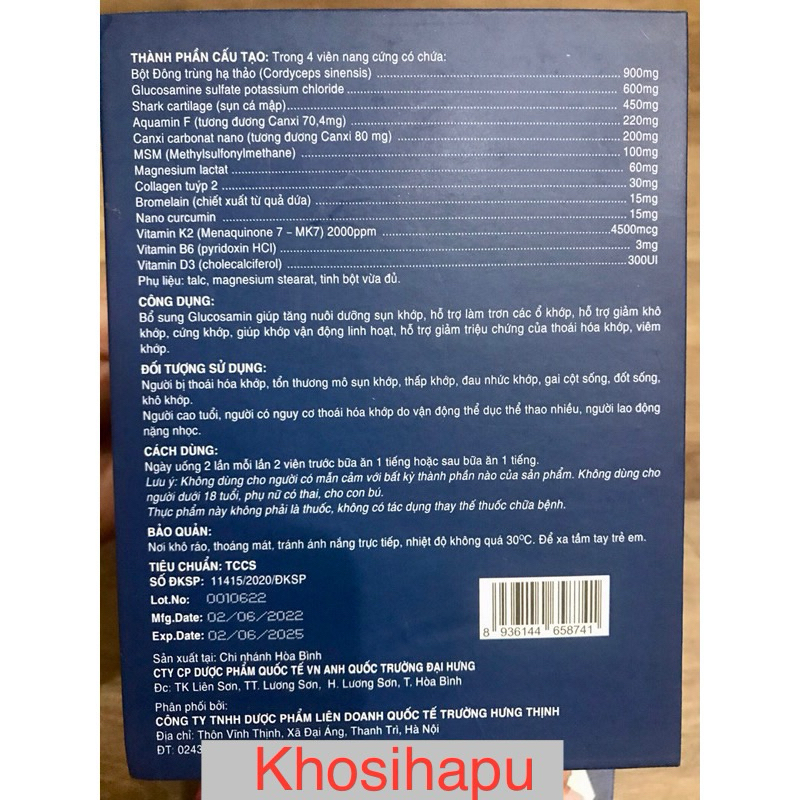Viên Đông trùng hạ thảo sụn cá mập Canxi Nano Mk7 hỗ trợ xương khớp thoái hoá bồi dưỡng sức khoẻ 60 viên