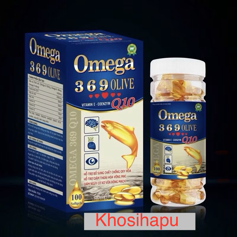 Viên uống DẦU CÁ OMEGA 369 Olive hỗ trợ sáng mắt, đẹp da, tốt cho tim mạch, não bộ chính hãng 100 viên