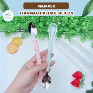 Thìa muỗng nạo 2 đầu silicon và inox nạo nhỏ hoa quả có Hộp đựng cho bé ăn dặm