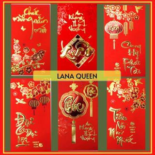 Combo bao lì xì Đỏ Truyền Thống Chữ Nổi Lì Xì Tết 2024 Đỏ Đẹp