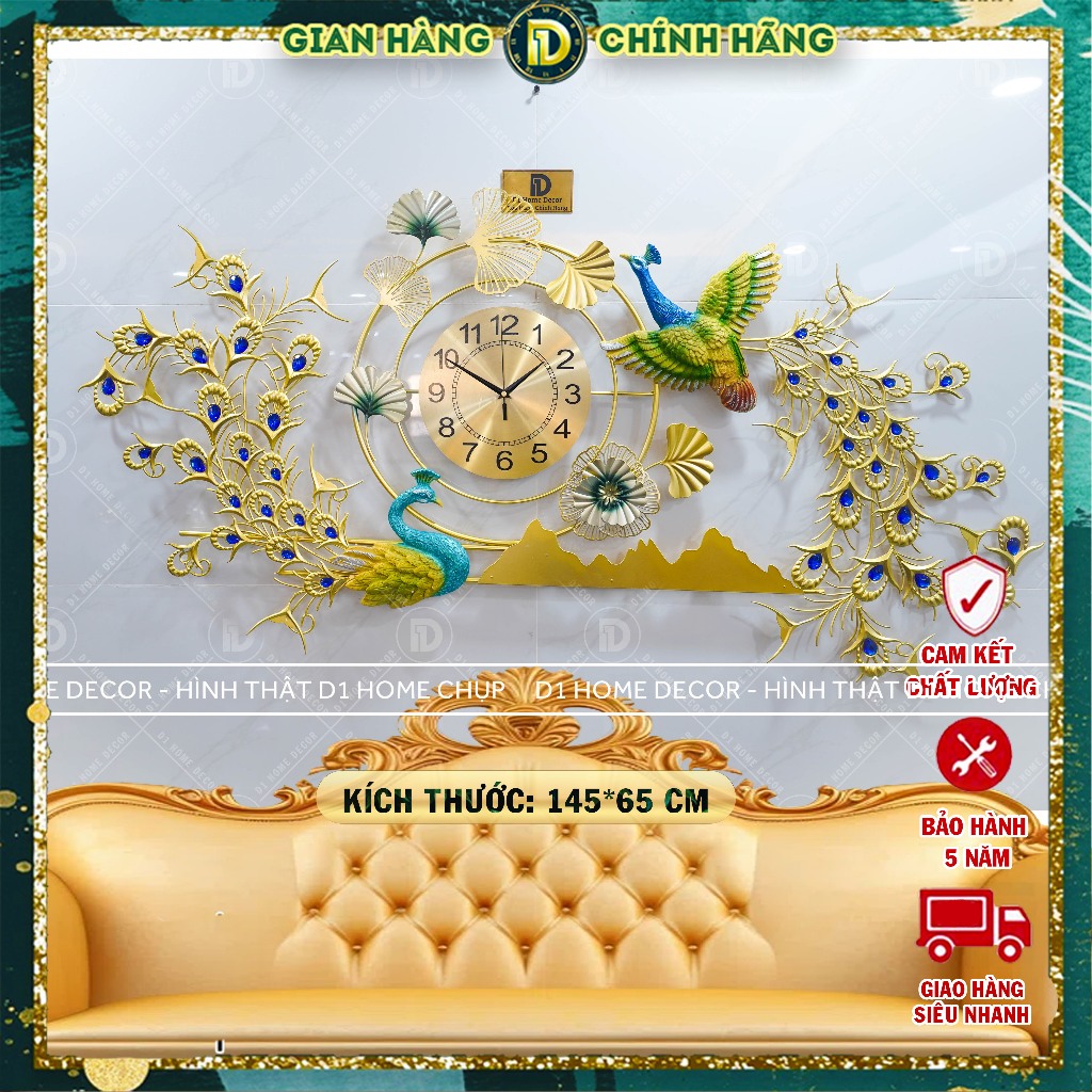 Đồng Hồ Treo Tường Con Chim Công Tài Lộc Chính Hãng D1 Home Kim Trôi Trang Trí Tường Decor - 29