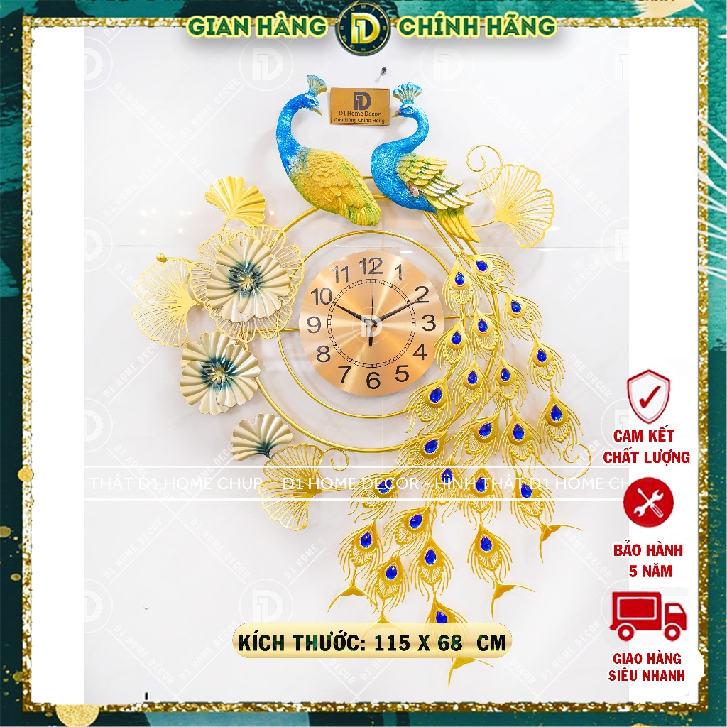 Đồng Hồ Treo Tường Con Chim Công Tài Lộc Chính Hãng D1 Home Kim Trôi Trang Trí Tường Decor- 21
