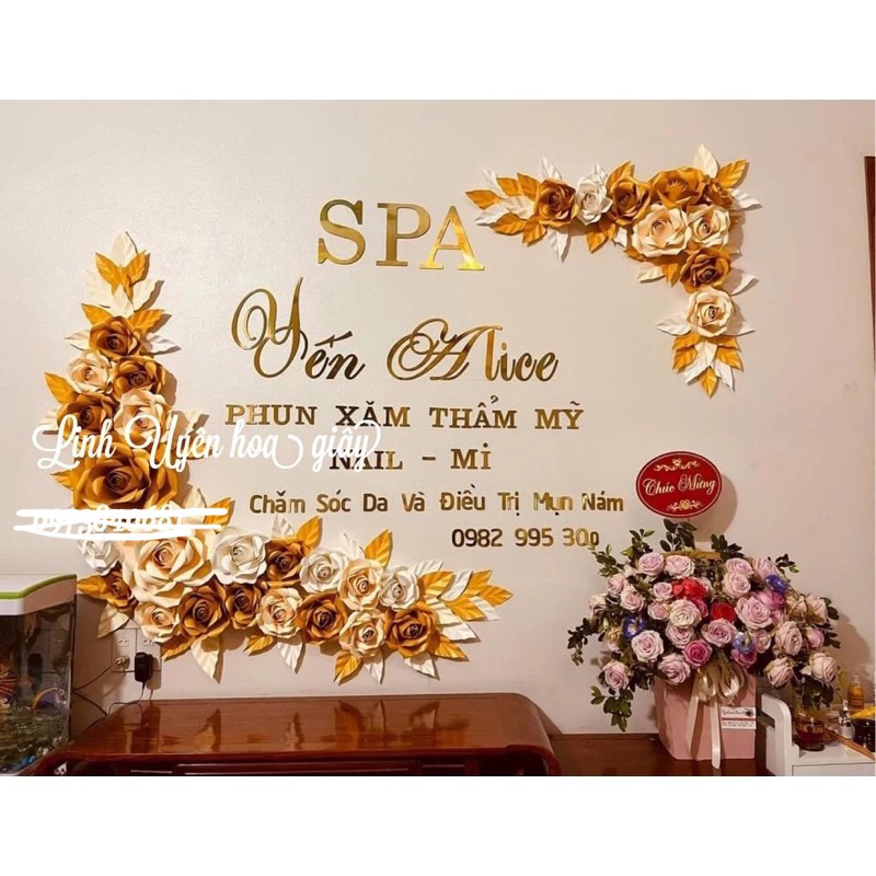 set hoa giấy trang trí tiệm nail mi spa