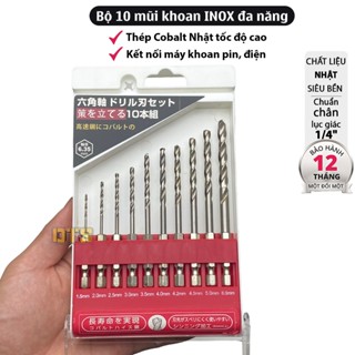  Bộ 10 mũi khoan INOX đa năng chân lục giác thép Nhật | Mũi khoan sắt PVC gỗ thép trắng xoắn tốc độ cao  Hộp đựng nhựa  