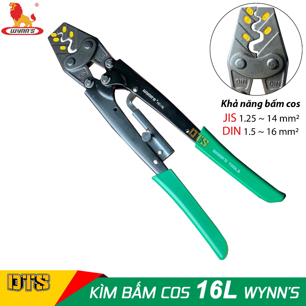 Kìm bấm cos cộng lực 16L 1.25 – 16mm2 WYNN'S HD-16L, hàm đúc thép Carbon, tiết kiệm lực, kìm bấm cos 16, kềm bấm cốt 16L