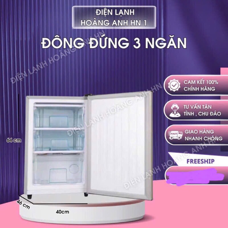 Tủ Đông đứng mini 3 ngăn,làm đông nhanh ,độ đông lạnh dàn đều, phân phối chính hãng bởi điện lạnh hoàng anh HN
