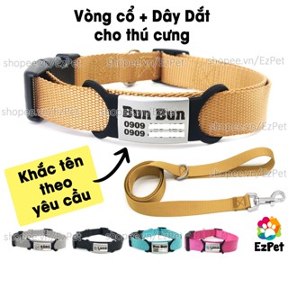 Vòng cổ khắc tên chó mèo Poly + Dây dắt chó mèo | Combo Vòng cổ thú cưng và Dây dắt thú cưng EzPet