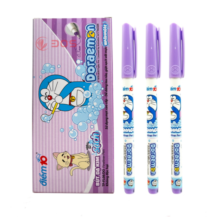 Hộp Bút lông kim Thiên Long FL08 Đoremon tím (hộp 10 cây)