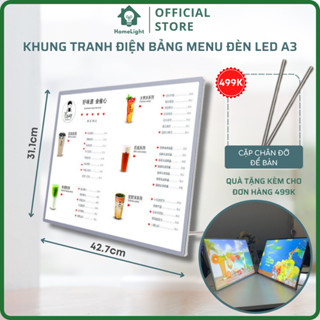 Bảng Hộp Đèn Led Menu Điện Kích Thước A3, Khung tranh điện Để Bàn, Treo Tường