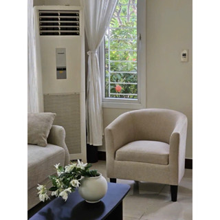 Ghế sofa đơn mini màu kem vải bố, Sofa decor nhỏ nhắn gọn nhẹ 1 người ngồi