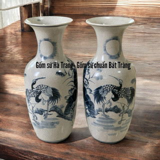 Đôi lọ lộc bình Phúc Đức cao 50cm gốm sứ Bát Tràng cao cấp  men rạn vẽ thủ công