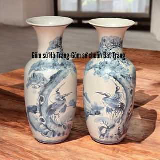Đôi lọ lộc bình Phúc Đức cao 50cm gốm sứ Bát Tràng cao cấp  men rạn vẽ thủ công