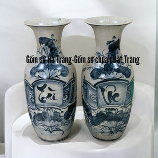 Đôi lọ lộc bình Phúc Đức cao 50cm gốm sứ Bát Tràng cao cấp  men rạn vẽ thủ công
