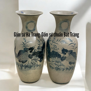 Đôi lọ lộc bình Phúc Đức cao 50cm gốm sứ Bát Tràng cao cấp  men rạn vẽ thủ công
