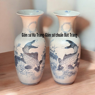 Đôi lọ lộc bình Phúc Đức cao 50cm gốm sứ Bát Tràng cao cấp  men rạn vẽ thủ công