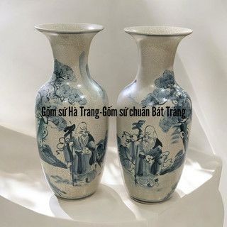 Đôi lọ lộc bình Phúc Đức cao 50cm gốm sứ Bát Tràng cao cấp  men rạn vẽ thủ công