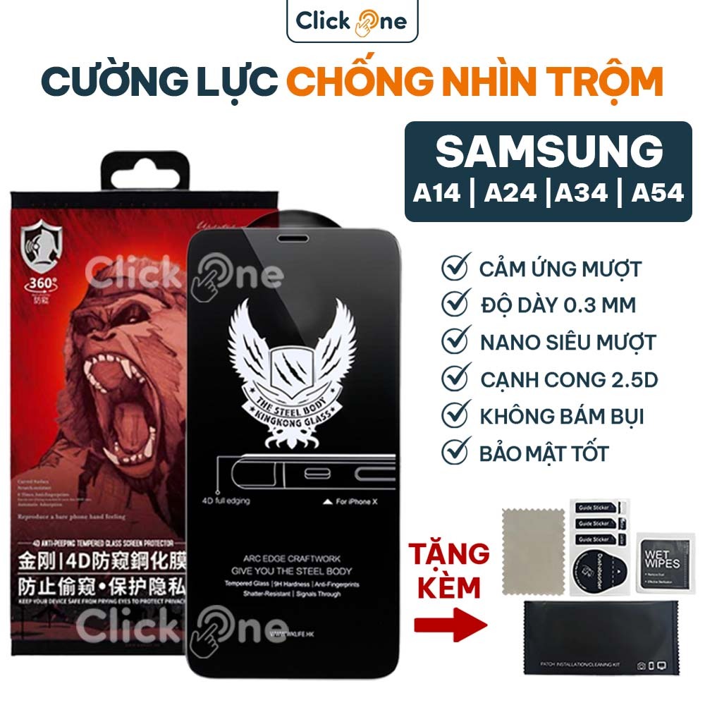 Kính cường lực Samsung A14, A24, A34, A54 chống nhìn trộm full màn, chống bám vân | Cường lực chống 