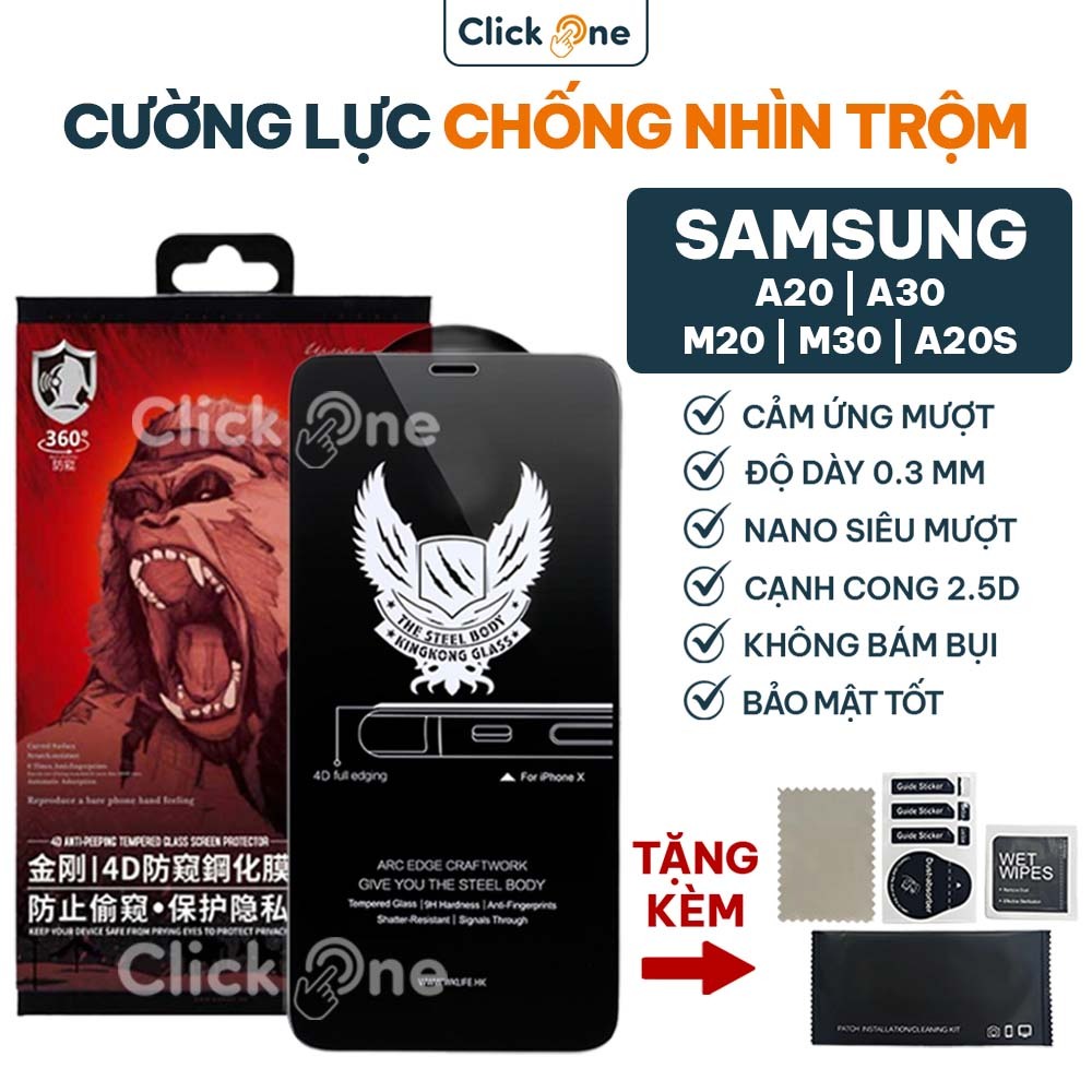 Kính cường lực Samsung A20, A20S, A30, M20, M30 chống nhìn trộm full màn | Cường lực chống nhìn trộm