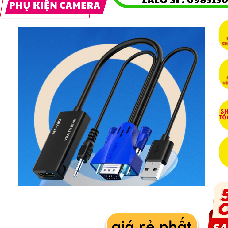[CHÍNH HÃNG VIKI-LINK] Cáp chuyển đổi từ VGA sang HDMI có âm thanh-VGA TO HDMI có âm thanh, vga-hdmi