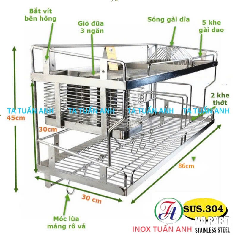 Kệ úp chén dĩa inox 304 bắt vít treo tường âm tủ, kệ để chén bát dao thớt đũa đa năng KDN3086