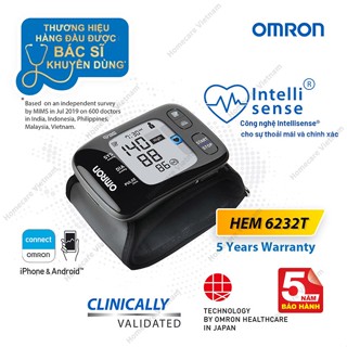 Máy đo huyết áp cổ tay OMRON HEM-6232T, bảo hành 5 năm, thiết kế siêu nhỏ gọn, kết nối bluetooch