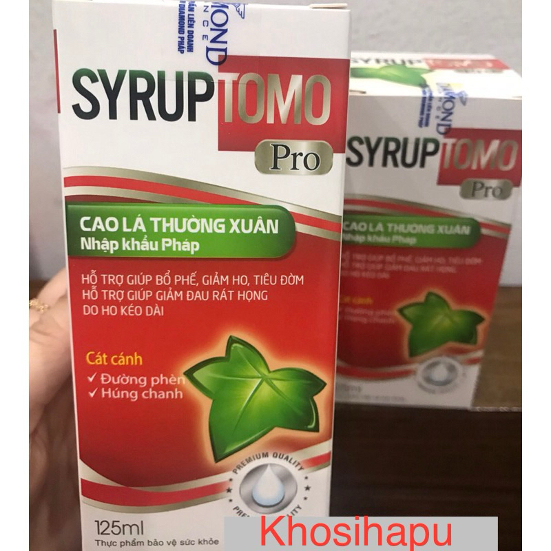 Syrup Tomo Pro Cao lá thường xuân Đường phèn Húng chanh giúp bổ phế giảm ho tiêu đờm long đờm hô hấp khoẻ mạnh 125ml