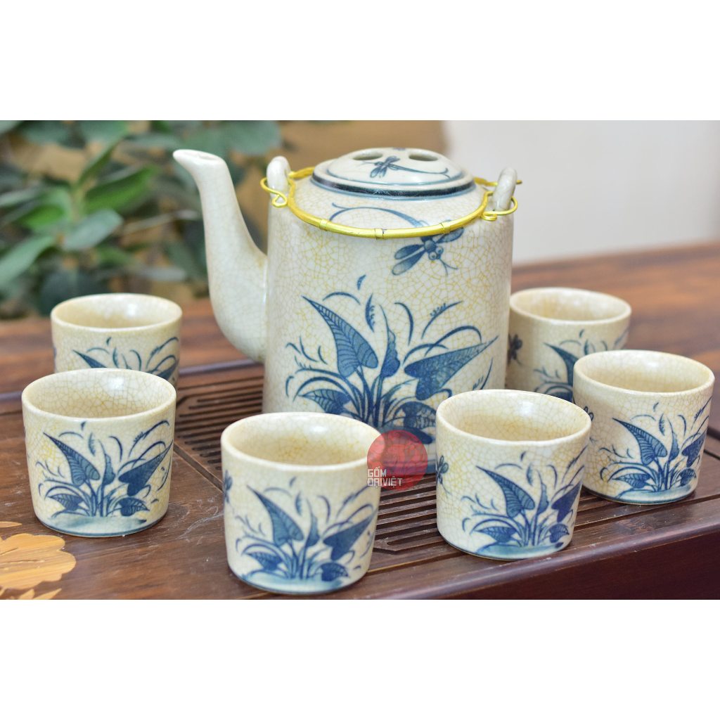 Chén tích chuồn cỏ men rạn cổ 6 cái