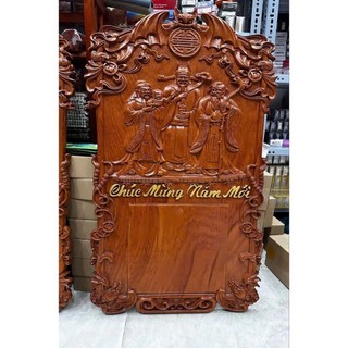 Đốc lịch gỗ Hương nguyên khối trạm khắc Tam Đa size lớn 48x82cm