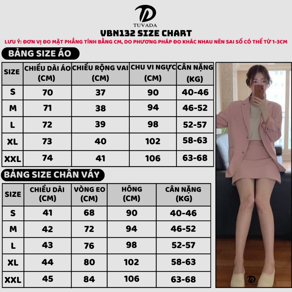 Áo blazer nữ phối chân váy ngắn Tuvada, set vest nữ basic, set áo blazer chân váy - SVN132 | BigBuy360 - bigbuy360.vn
