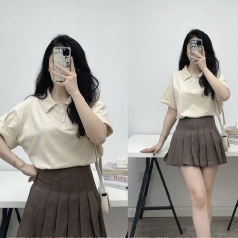 Áo pull trơn chất thô mặt tuyết tay lỡ cổ polo basic