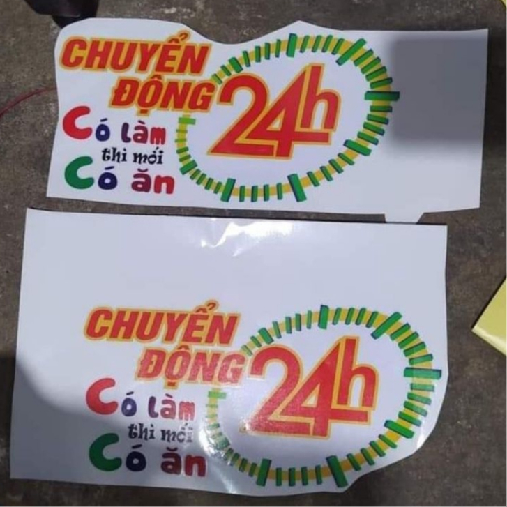 TEM CHỮ CHUYỂN ĐỘNG 24H CÓ LÀM MỚI CÓ ĂN DÁN XE Tải, xe ô tô. Tem decal chữ chuyển động 24h có làm c