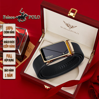 Thắt lưng nam cao cấp hàng hiệu WilliamPOLO chất liệu da bò full hộp đựng túi xách , POLO20527P-C