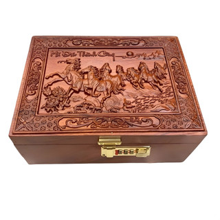 Mới - Hộp đựng trang sức bằng gỗ hương,tiền tiết kiệm size lớn trạm mã đáo thành công -- có khóa mã sồ