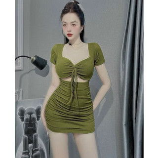 Đầm gân ôm body rút dây có mút