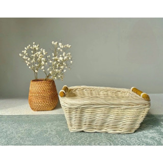  Giỏ mây trắng đựng đồ khay mây chữ nhật rổ decor Mây Tre Đan Thuỷ Khanh 