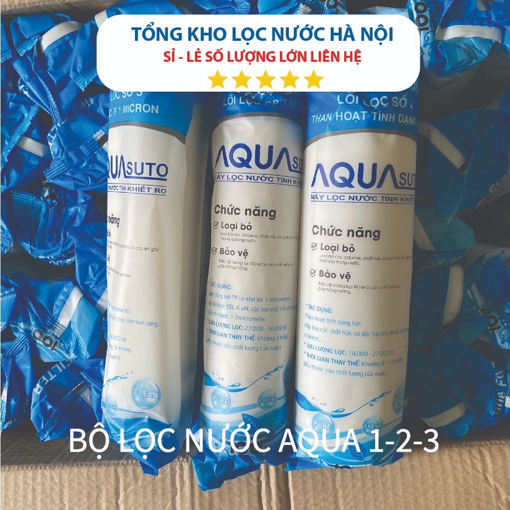 Bộ 3 lõi lọc nước 1,2,3 AQUA Chính hãng, sử dụng tất cả máy lọc nước Kangaroo, Karofi, Aqua…