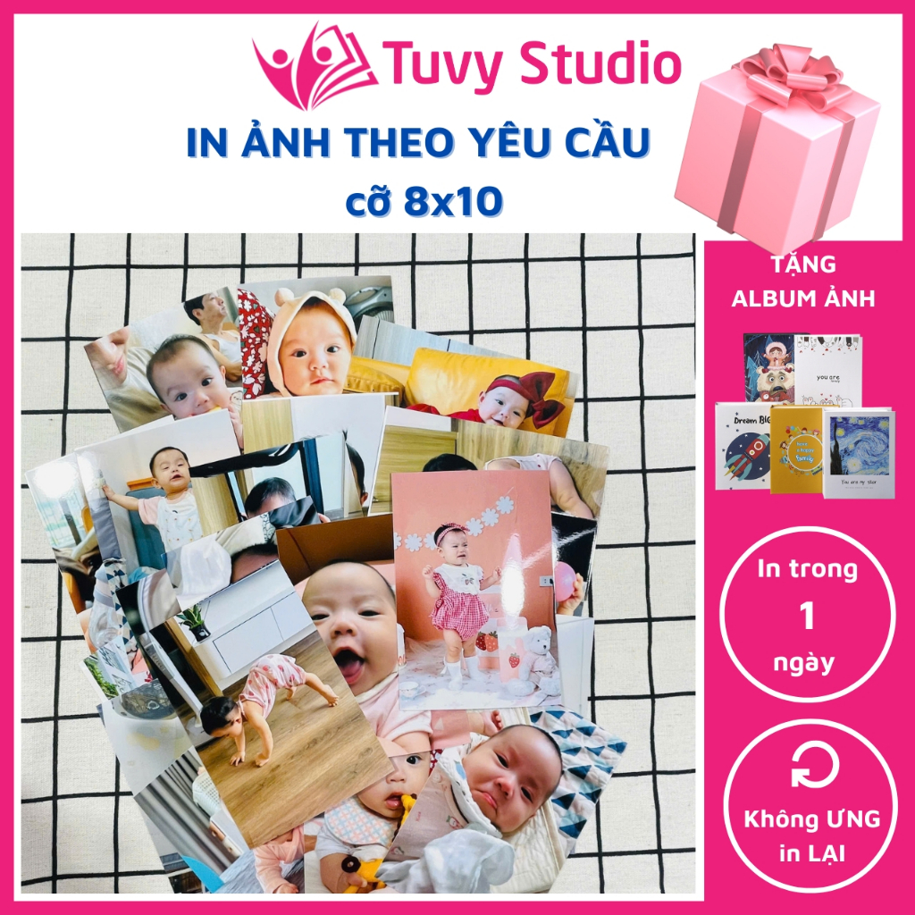 In ảnh theo yêu cầu - gói in 50 ảnh 8x10 in thường, ép lụa hoặc phủ uv  in ảnh từ điện thoại