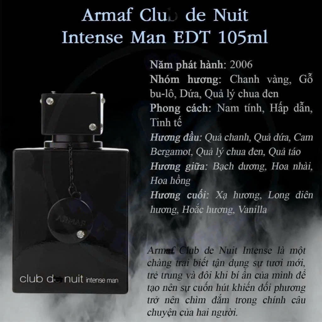 [ Sale Off 50% ] Nước Hoa Nam Nữ chính hãng  Armaf Club De Nuit Eau de Parfum 105ml, mùi nhương êm ái quyến rũ