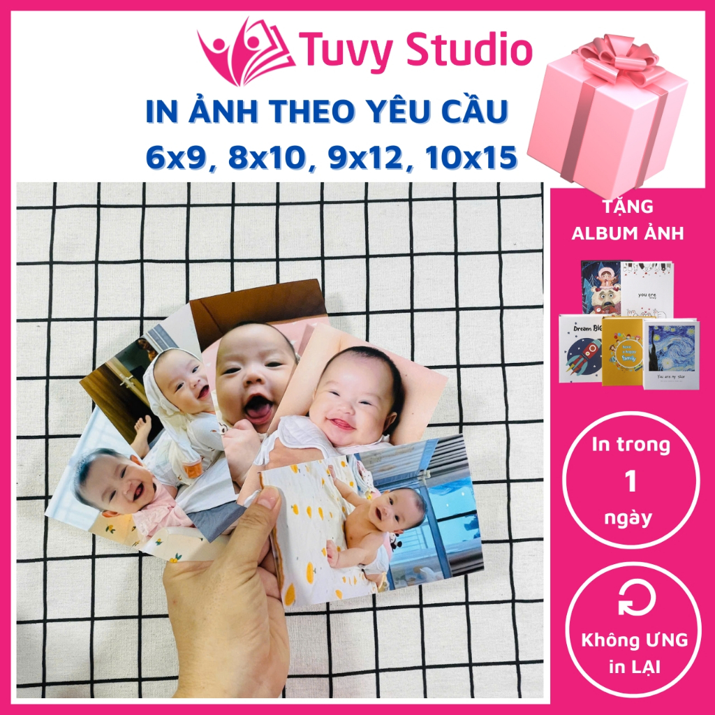 In ảnh theo yêu cầu tặng album ảnh - Gói 100, 200 ảnh 8x10  ép lụa hoặc phủ uv in ảnh gia đình