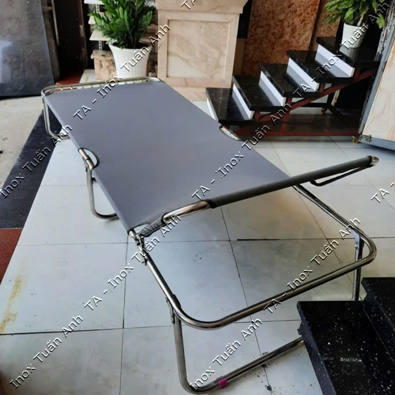Giường xếp inox cỡ đại kích thước 80cmx2m - Giường gấp inox đại GXD80200 | BigBuy360 - bigbuy360.vn